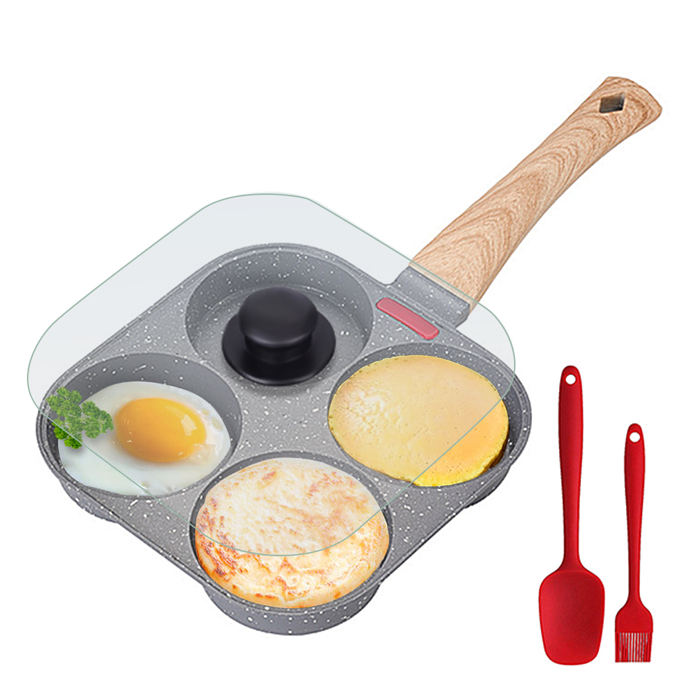 Egg Waffle Pan - 논스틱 4컵 계란 프라이팬(뚜껑 포함) 알루미늄