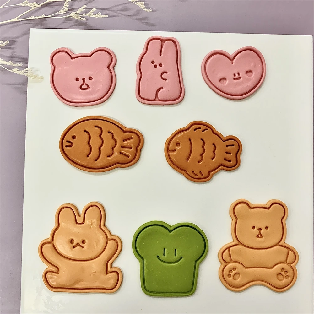 Bunny Cake Mold - 귀여운 동물 쿠키 엠보싱 스탬프 물고기